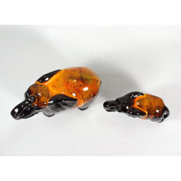 Mother and Baby Drip Glaze Elephants Raised Trunk Evangeline Canuck Pottery - Picture 3 of 4